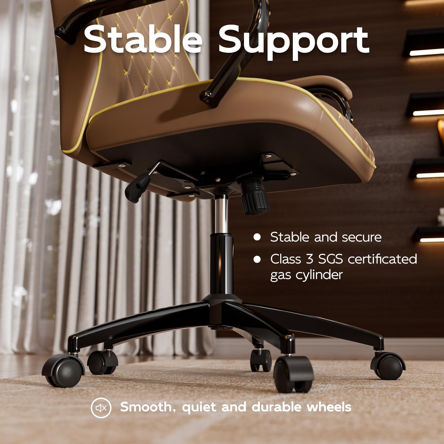 HomeZeer Brown Office Chair with Soft Leather Embroidery, Mid Back Vintage Swivel Executive Desk Chair with Wheels and Padded Arms, Adjustable Height
