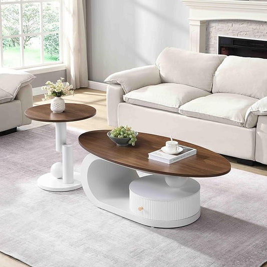 Modern Oval Coffee Table Set of 2, Wood Living Room Accent Coffee Table and