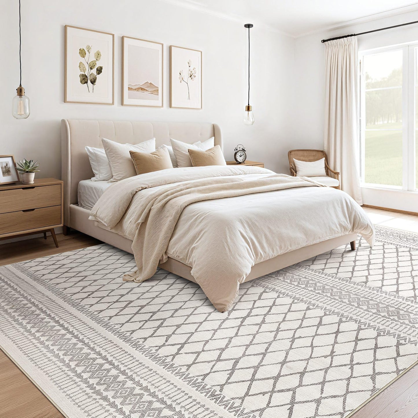 cotiled 5x7 Area Rugs Living Room Rug: Washable Boho Rugs with Non Slip Backing Large Soft Indoor Stain Resistant Carpet for Bedroom Farmhouse Dining Room Lightweight Home Decor Beige/Gray