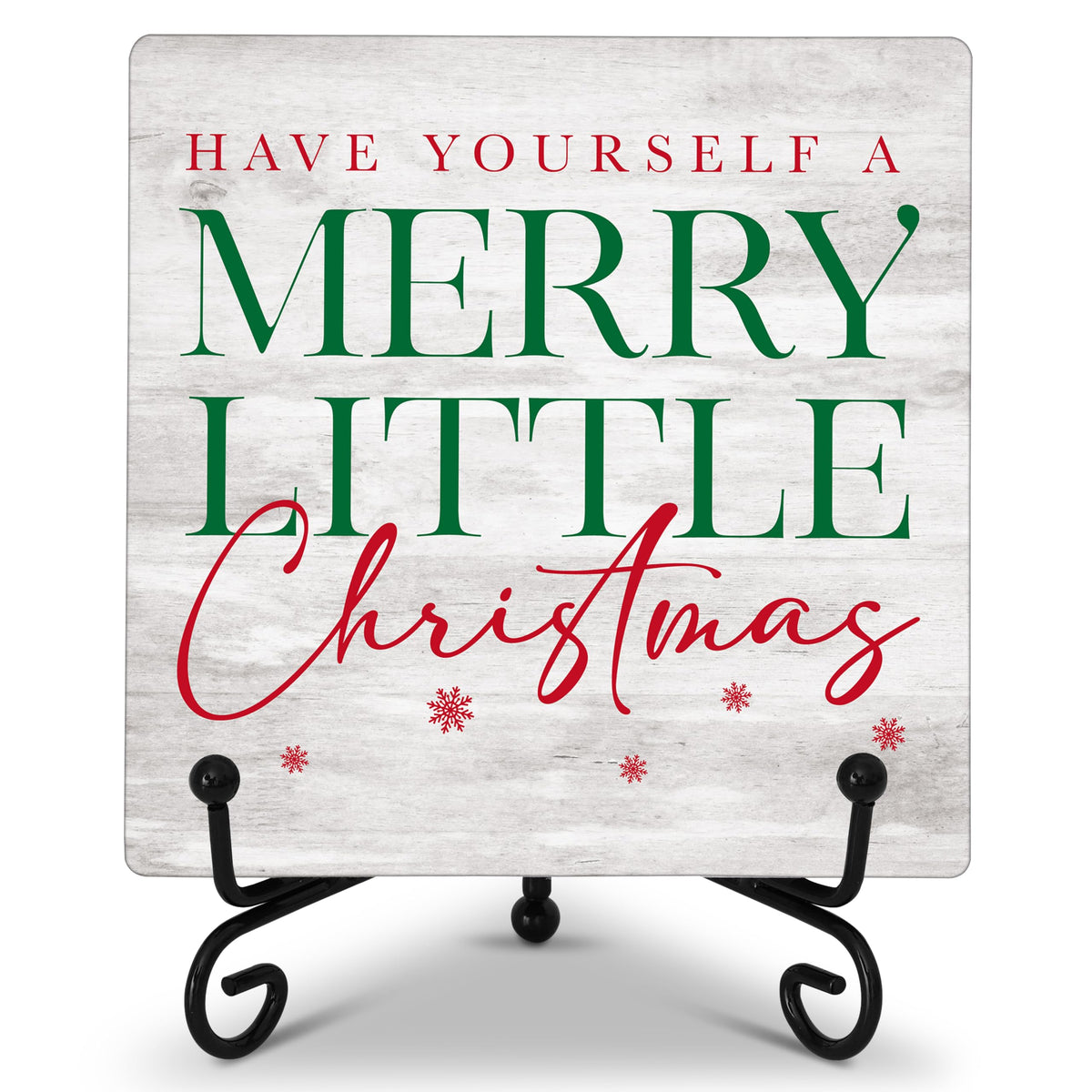 Cazhes Christmas Wooden Decor, Red & Green Merry Christmas Sign Decorations for Home Bedroom, 5x5 Inches Xmas Decor with Iron Stand, Birthday New Year Gifts -G05