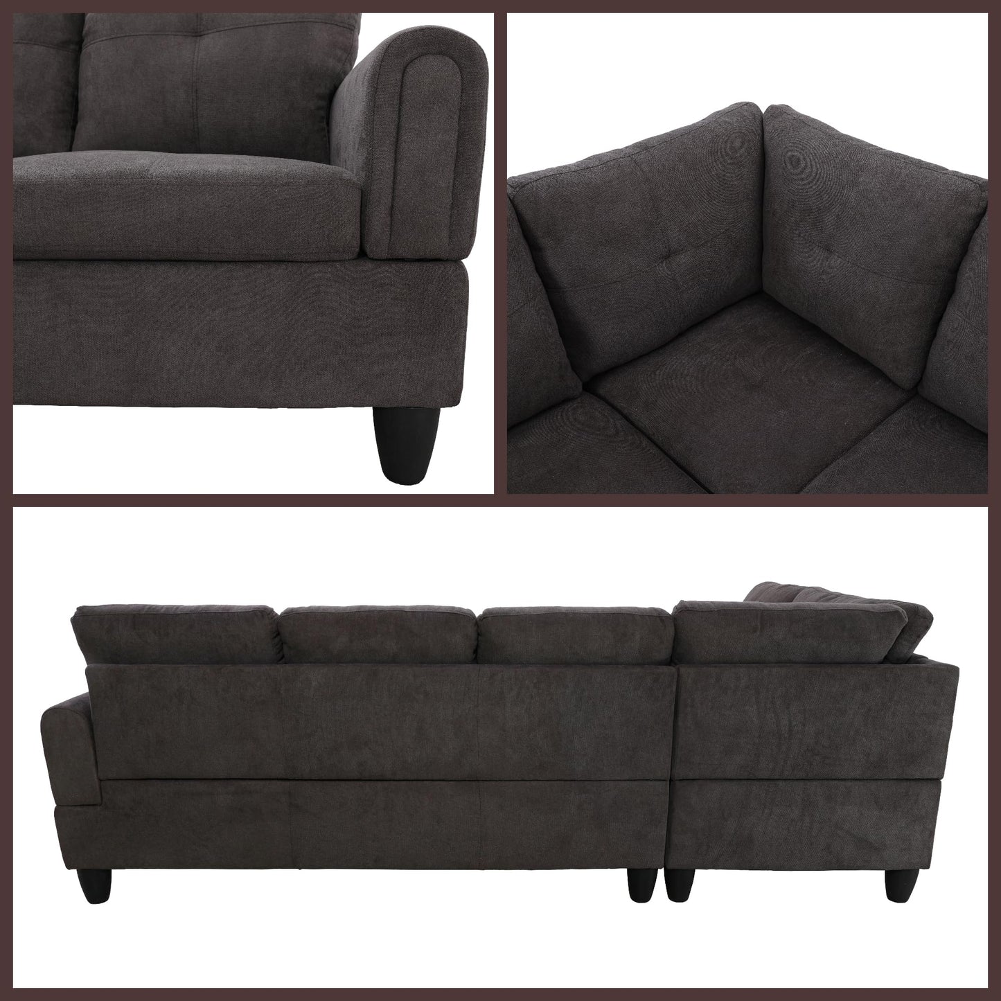 Trygoal 97" L Shaped Couch Sectional Couches with Chaise and Storage Ottoman, 3 Pieces Modular Convertible Sofa for Living Room Furniture Sets and Small Apartment, Dark Brown