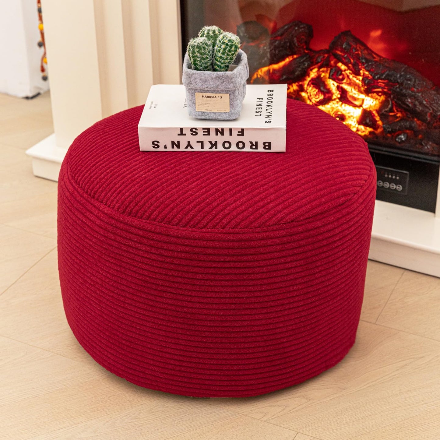 Round Pouf Ottoman 20 x 20 x 14 Inches Boho Poof Home Decor Floor Pouffe Ottoman Foot Rest for Couch Sofa Bean Bag Chairs Living Room Bedroom (Burgundy)