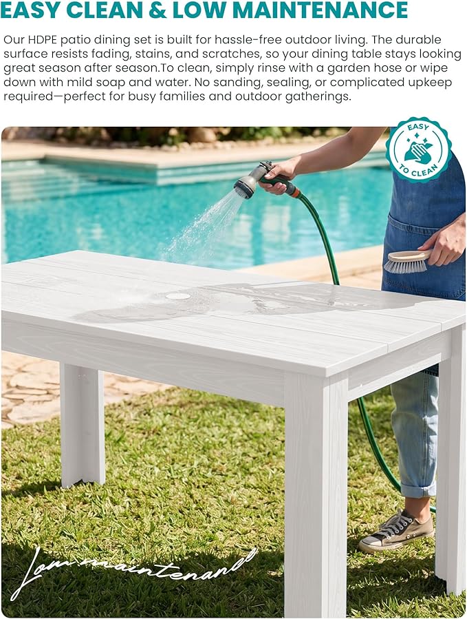SERWALL HDPE Dining Set for 6: 1 Umbrella Hole Table, 4 Armless + 2 Armchairs.