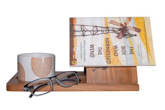 Wooden Triangle Book Stand & Reading Valet – Book Rest with Cup, Phone, Glasses & Pen Holder – Thumb Book Page Holder - Nightstand Book Holder & Gift for Book Lovers, Readers & Bibliophiles