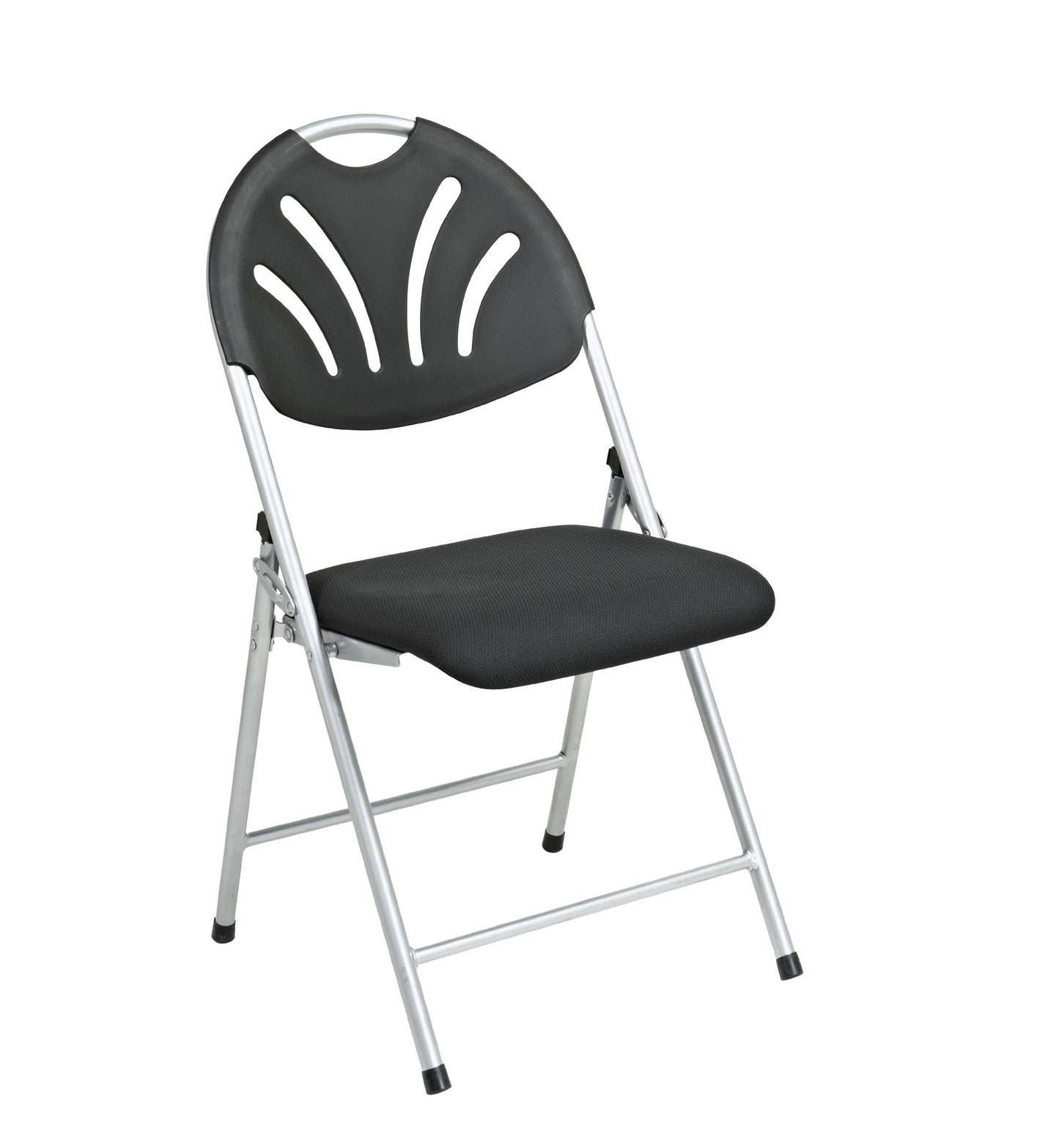Office Star FC Series 4-Pack Folding Chairs with Ventilated Plastic Back and Padded Mesh Seat, Black Seat and Silver Frame