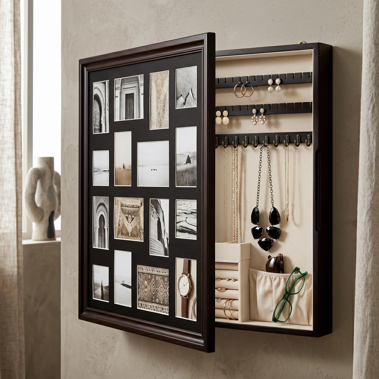 Hives and Honey Collage Frame Jewelry Storage, Black