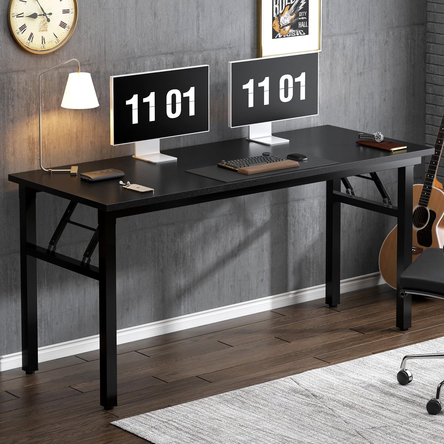 Need Folding Desk, 54 inch Large Computer Desk for Home Office, No Install Needed Study Student Writing Table Desk Workstation, Black