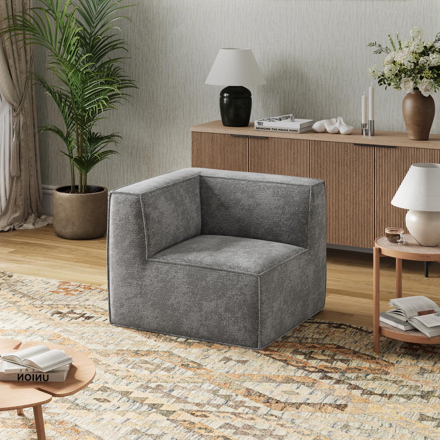 Novilla Modular Sectional Sofa, No Assembly Cloud Sectional Couch with Smarts Coil® Support, Chenille Fabric Sectional Sofa, Boneless Couch for Living Room Apartment, Dark Gray (Corner Chair)