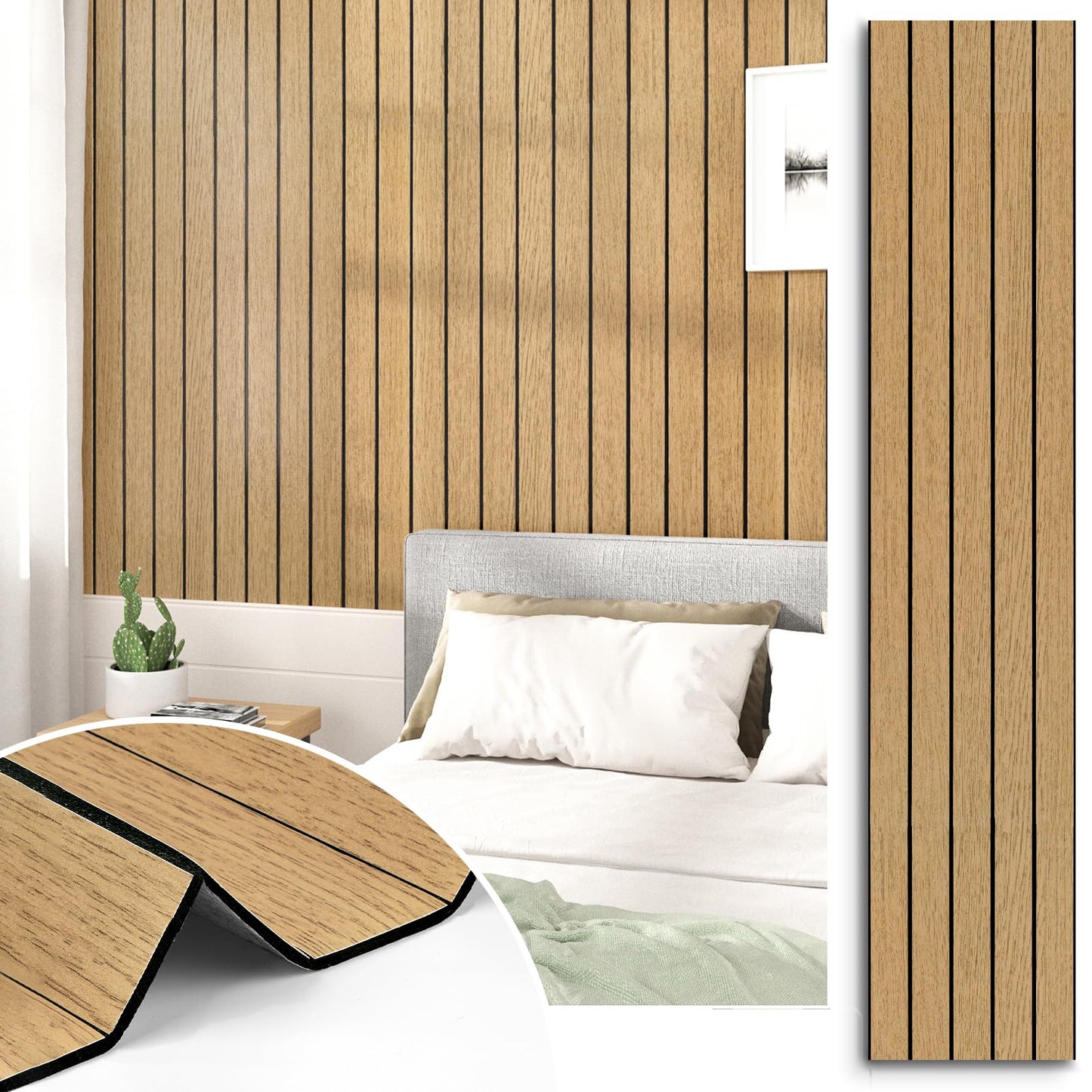 STICKEEP Brown Peel and Stick Wood Panels 3D Textured Acoustic Faux Wood Wall Slat Panel Self Adhesive Soundproof Walnut Wooden Slatted Panel Wallpaper for Bedroom Ceiling Office Studio 11.8"x118"