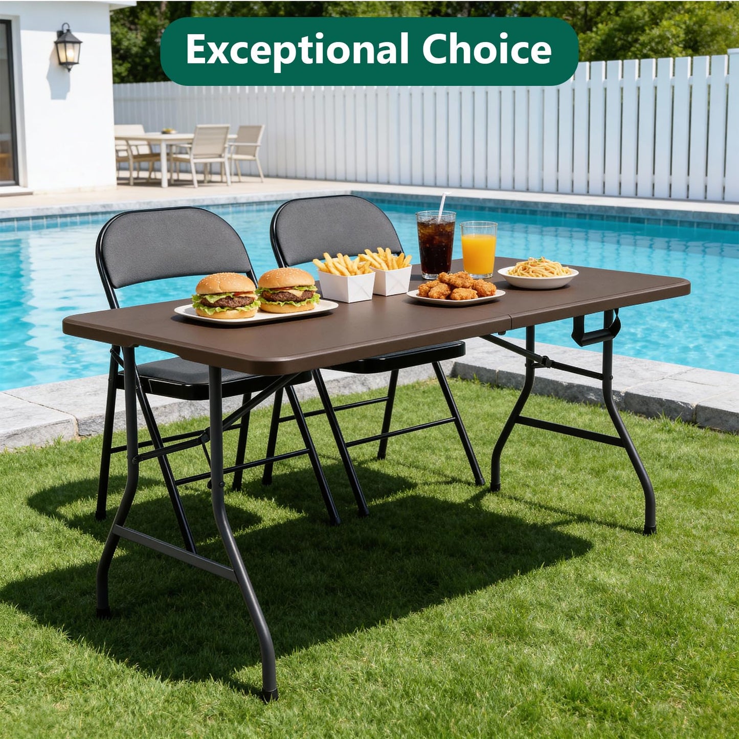 MAKE CHANGES Folding Table 5FT Heavy Duty Plastic Table with Handle, Foldable&Portable, Fold-in-Half Utility Tables for Outdoor, Dining, Wedding, Events, Indoor, Picnic, Camping, Party, Brown