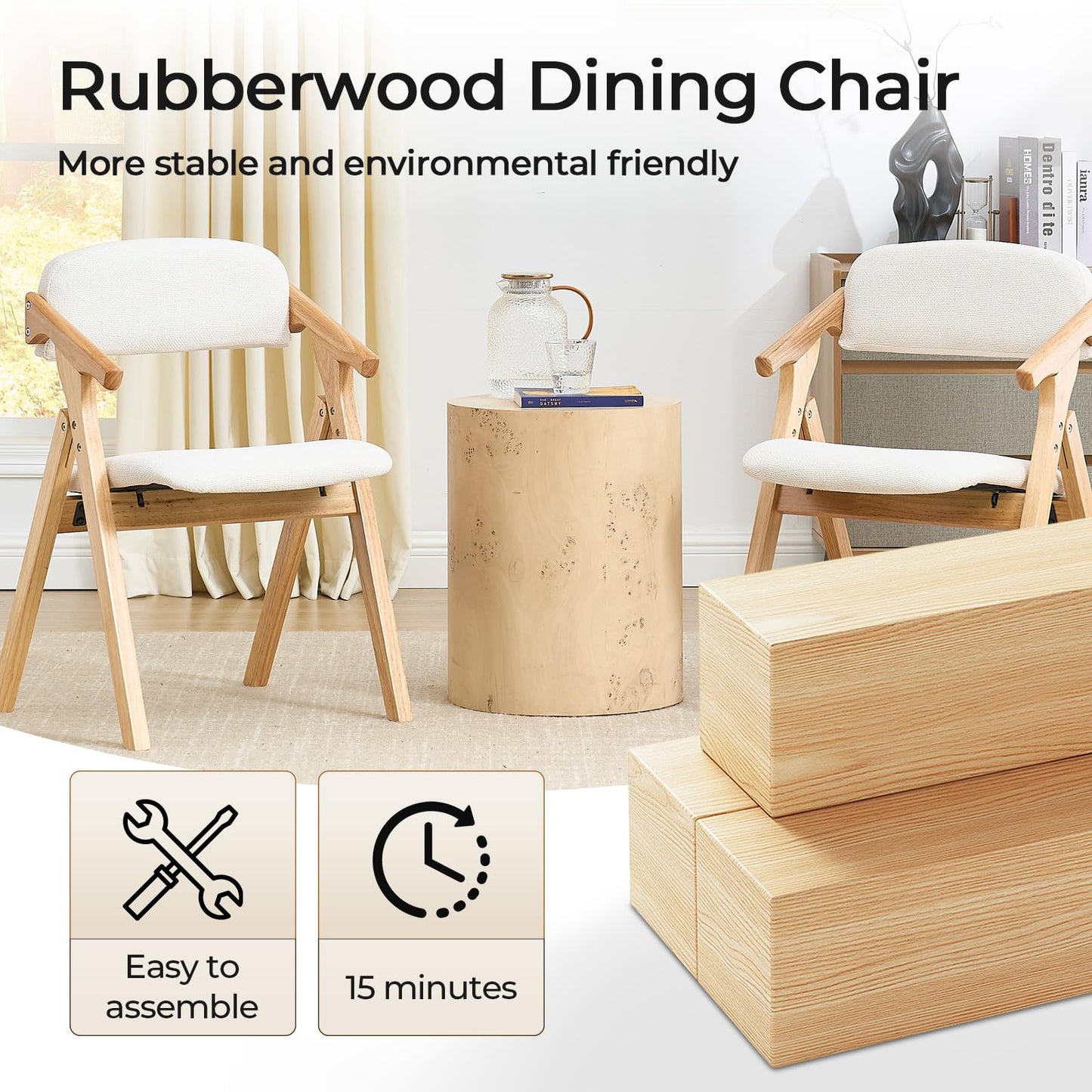 SinFurn Grod Folding Chairs with Padded Seats,Wooden Stackable Dining Chair,Easy to Store Foldable Dining Chairs for Kitchen, Living Room, Wedding Party Picnic (White)