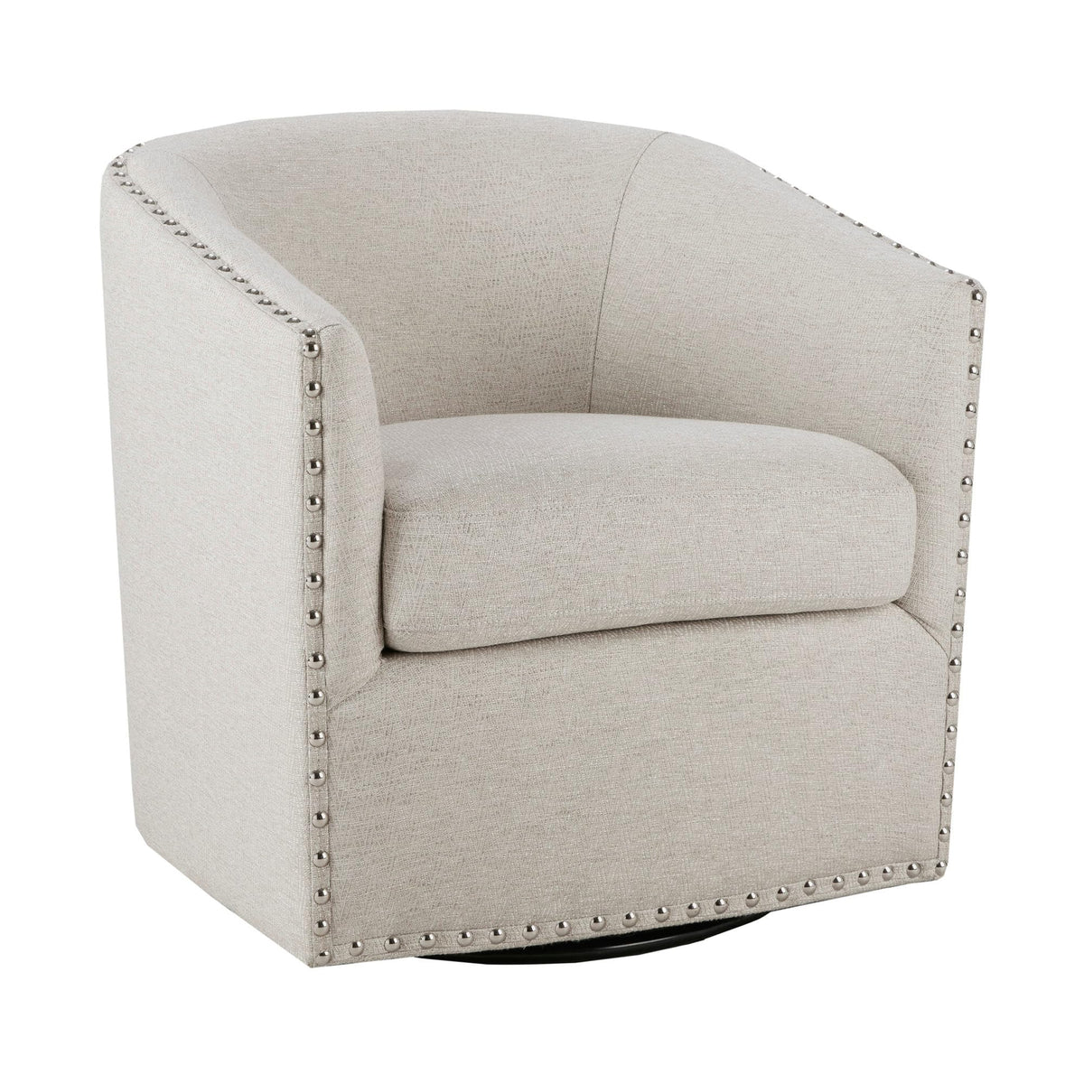 Madison Park Swivel Barrel Accent Chair, Upholstered Curved Back with 7-Inch Thick Woven Cushion, 360° Swivel, Nailhead Trim, Comfy Chair for Living Room, Bedroom, Office, 28" Wide, Neutral, Tyler