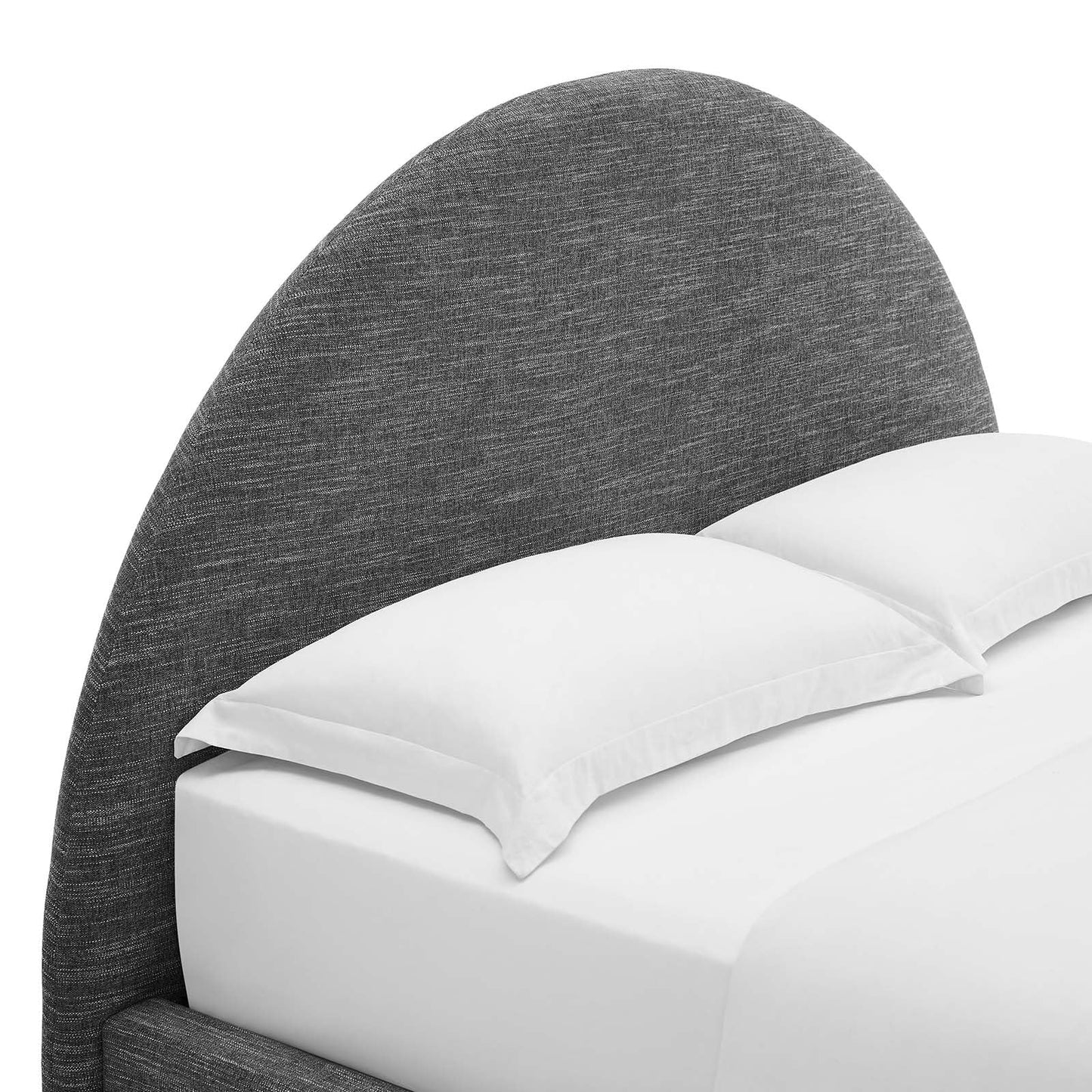 Modway Resort King Size Platform Bed with Arch Shaped Round Headboard in Heathered Weave Slate, Woven Heathered Fabric Upholstery, King Size Bed Frame, Soft Cloud Bed Frame, No Box Spring Needed