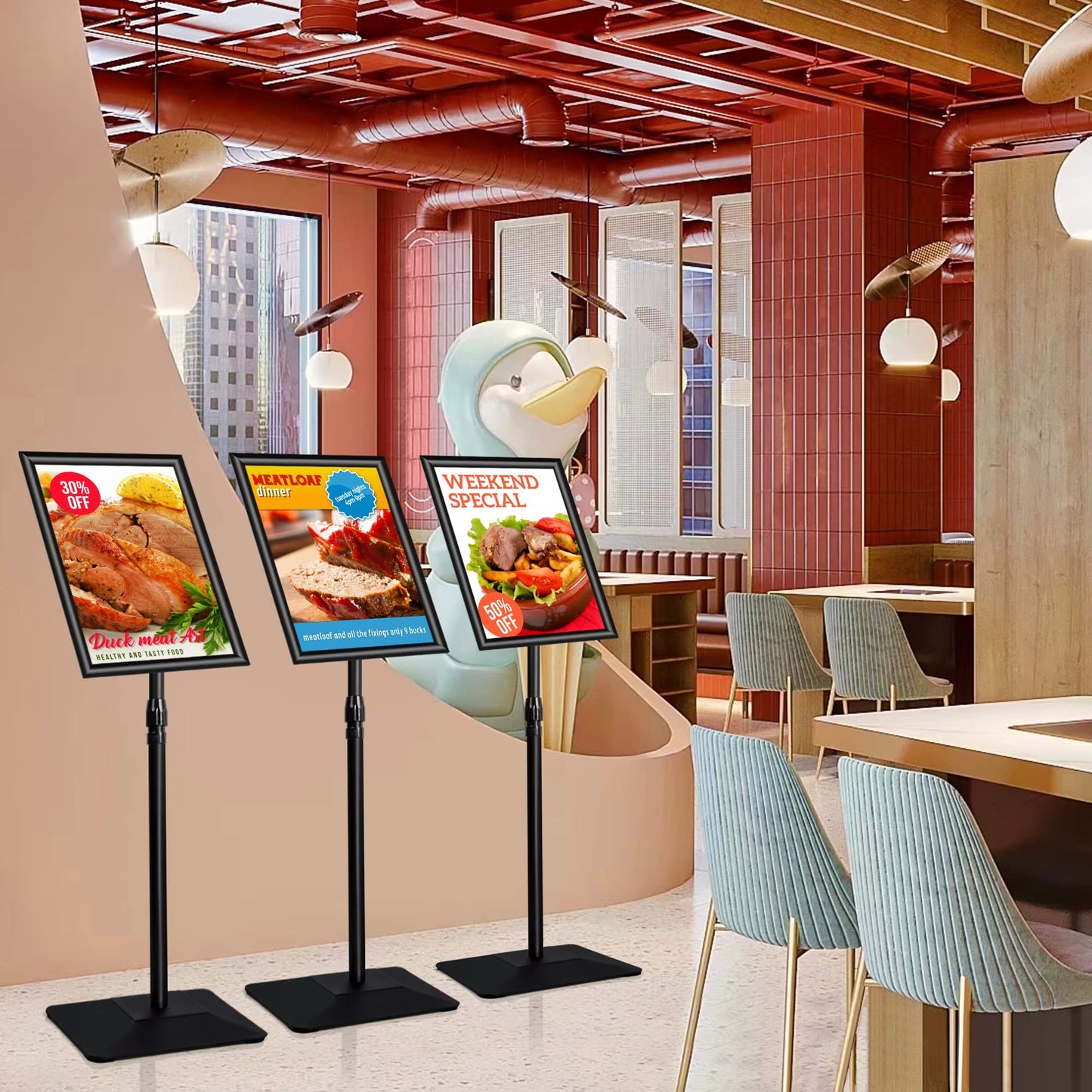 VAIIGO 3 Packs Heavy Duty Pedestal Poster Sign Stand, 11"x17" Adjustable Floor Standing Sign Holder with 6.6Lbs Solid Steel Base for Vertical and Horizontal View Sign Displayed Stands, Black