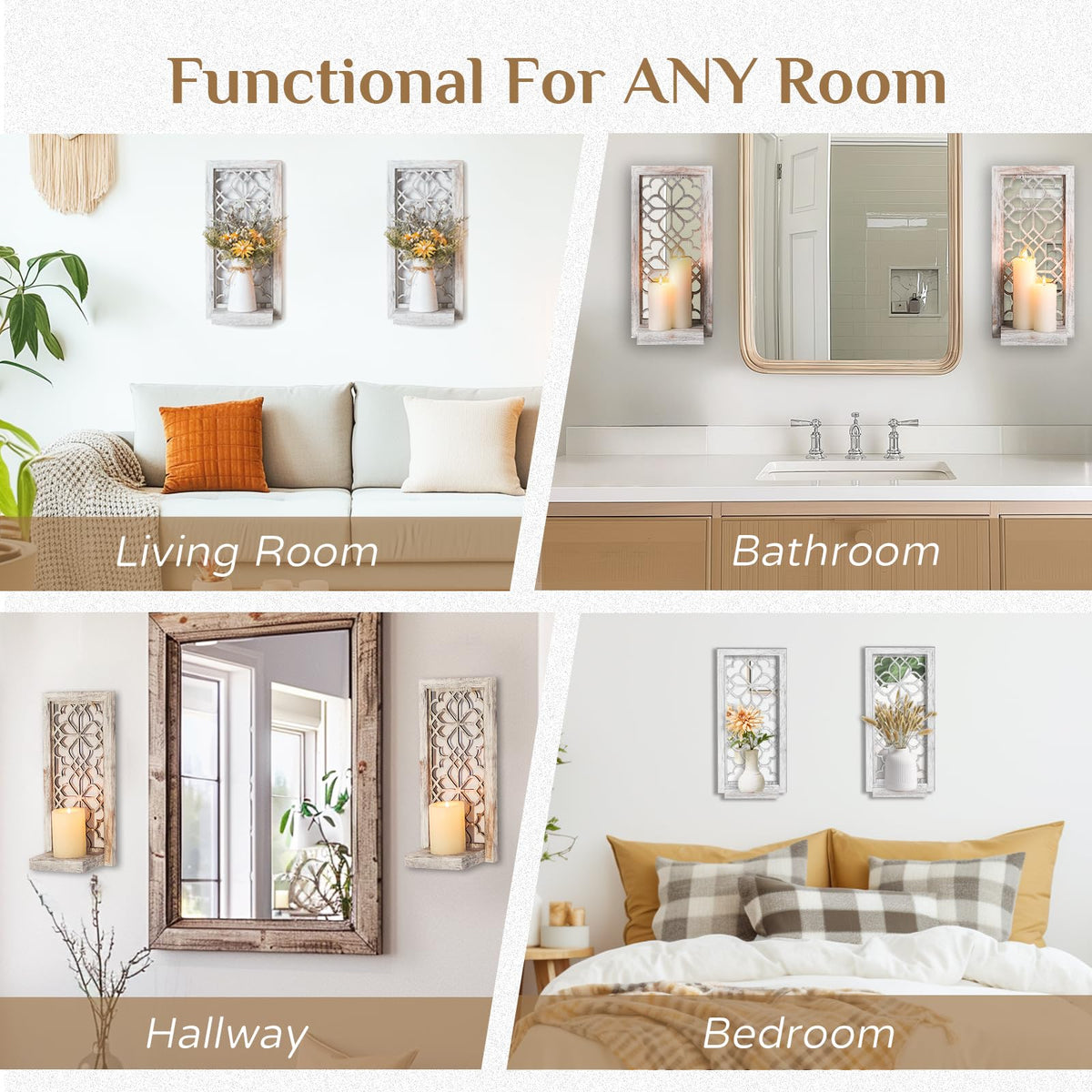 Walasis Wood Small Wall Shelves for Candle - Decorative Farmhouse Floating Shelf Candle Sconces for Wall Decor - Rustic Carved Floating Shelf Wooden Shelving for Bathroom Bedroom