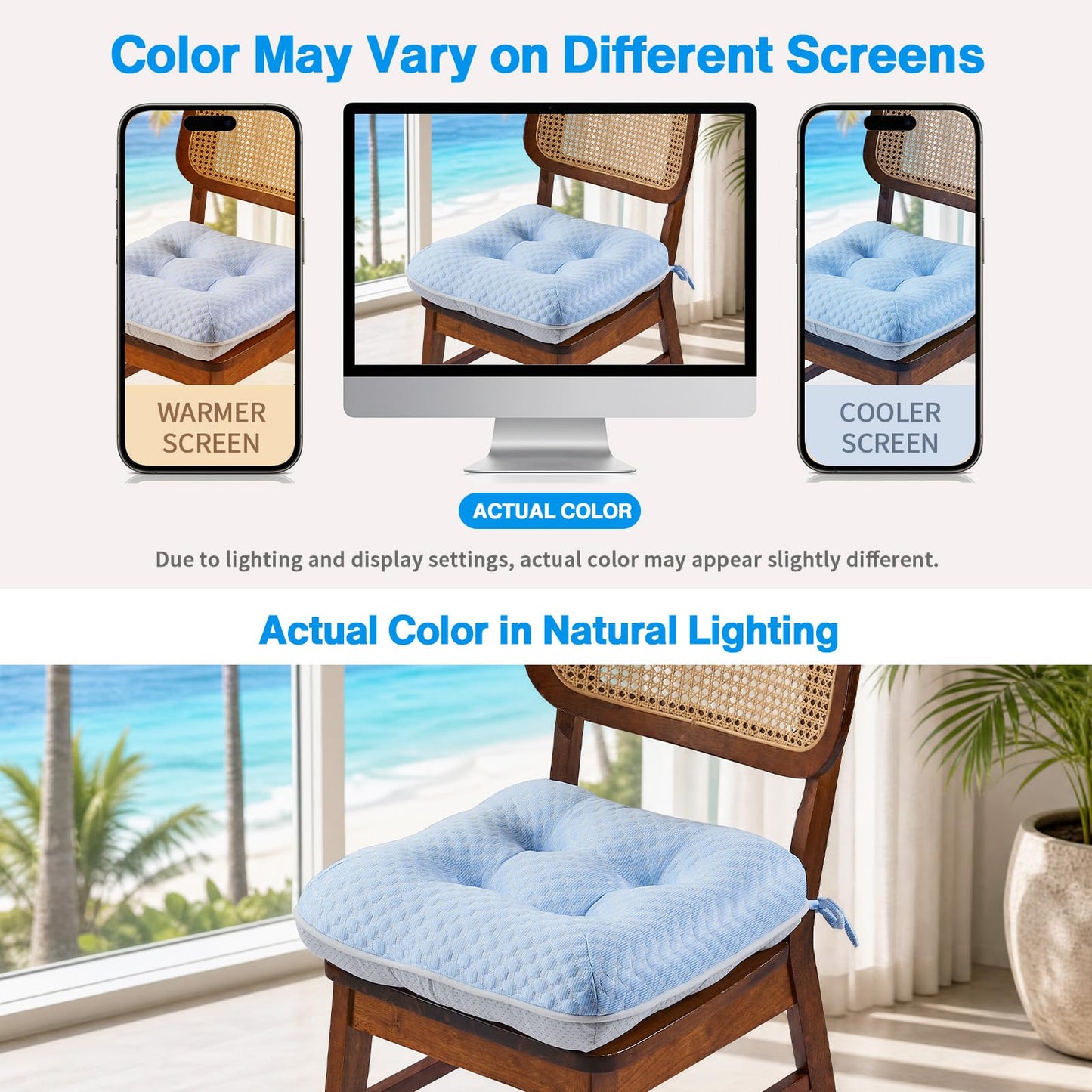 BETU Chair Cushions for Dining Chairs Set of 4, Seat Cushion Kitchen Table Chair Pads with Ties,Non Slip Backing and Covers, Seat Cushions for Dining Room,Bar,Patio Chairs,15.5"X15.5"X3.5",Blue