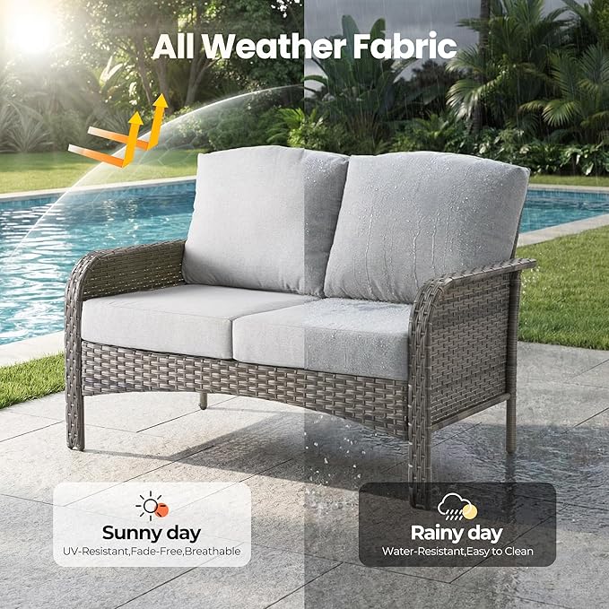 Weaxty Wicker Patio Furniture Set High Back Loveseat Sofa Couch Armchair Coffee