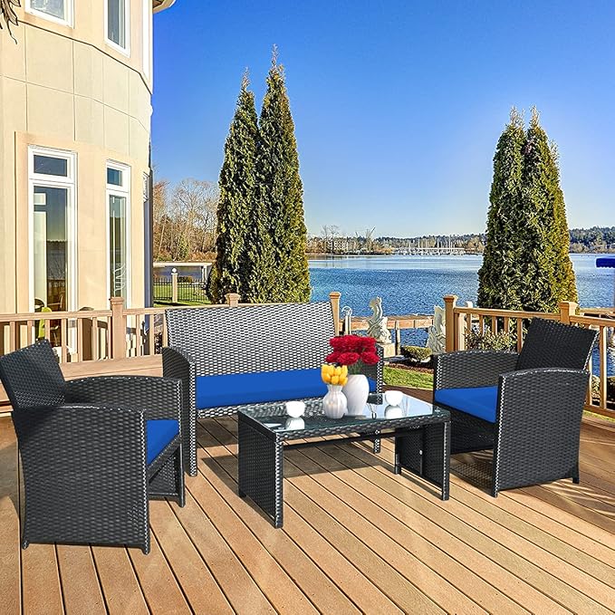 Tangkula 8 Pieces Patio Wicker Conversation Furniture Set, Patiojoy Sofa &