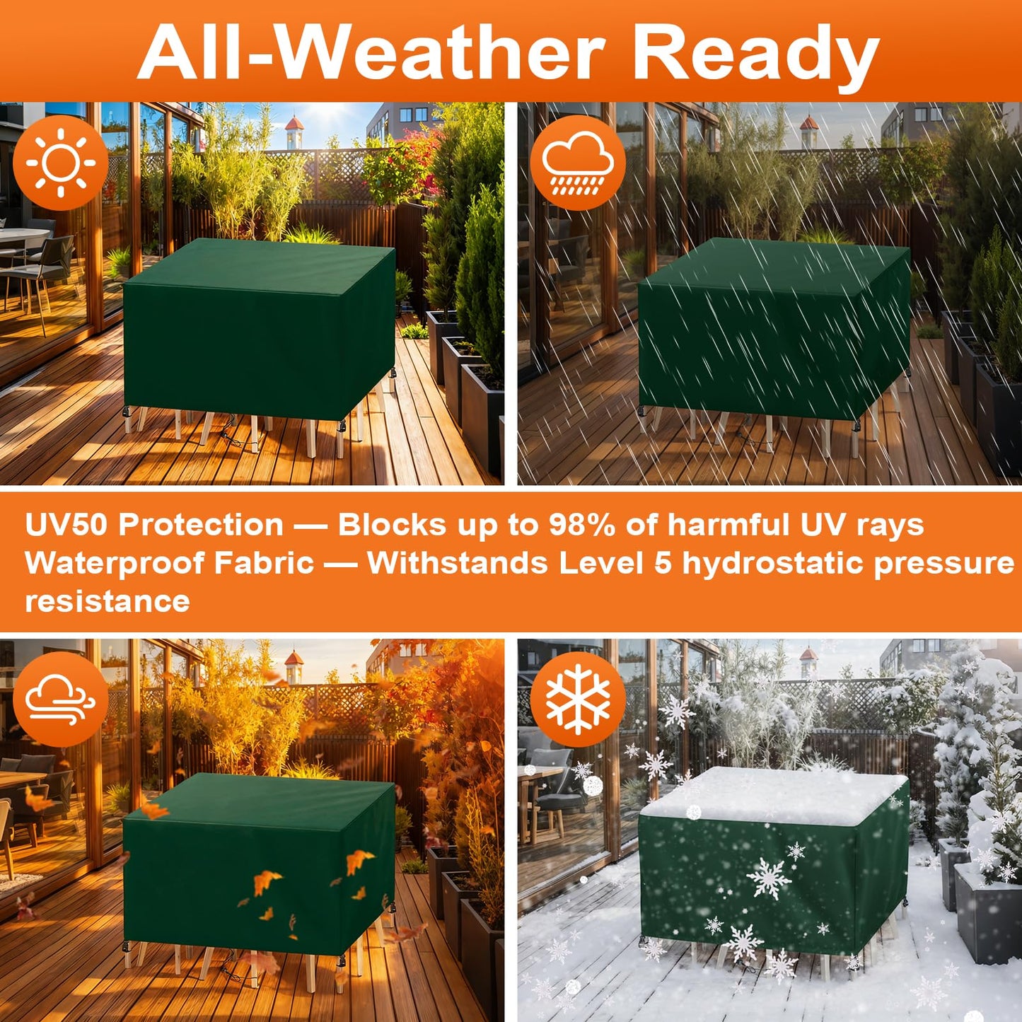 Cisvio Patio Furniture Cover Rectangle 56"(L) x 28"(W) x 28"(H), Custom Heavy Duty 420D Waterproof Outdoor Cover with Drawstring & Buckles for Table Chair Garden, Green