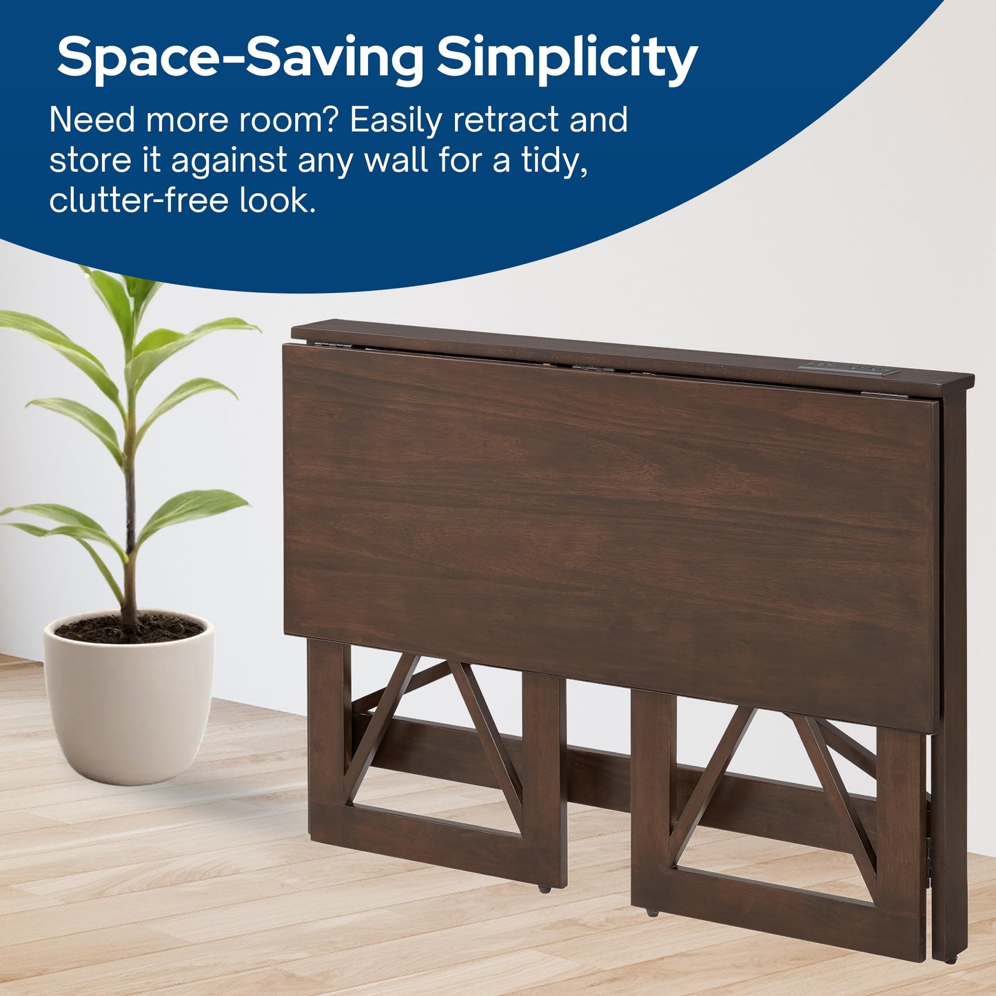 MECO Stakmore 110 Volt Stylish Versatile Expandable Folding Desk with Built in Outlets for Home Office, Den, or Living Room, Espresso