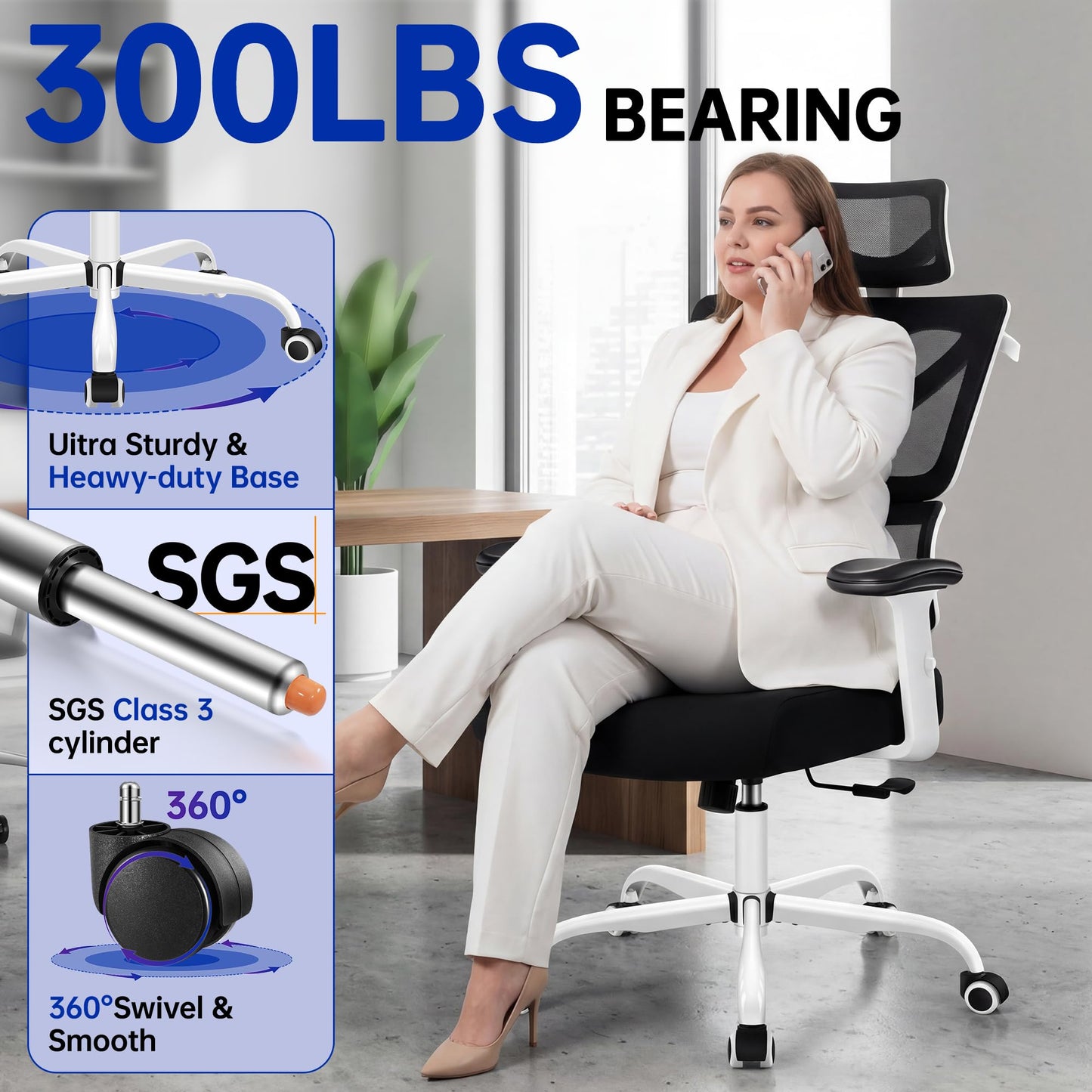Hayelf Ergonomic Office Chair, High Back Mesh Computer Chair with Comfortable Adaptive Lumbar Support, Built-in Coat Hanger, SGS Class 4 Gas Lift, Heavy Duty 300lbs for Long Hours Home Office