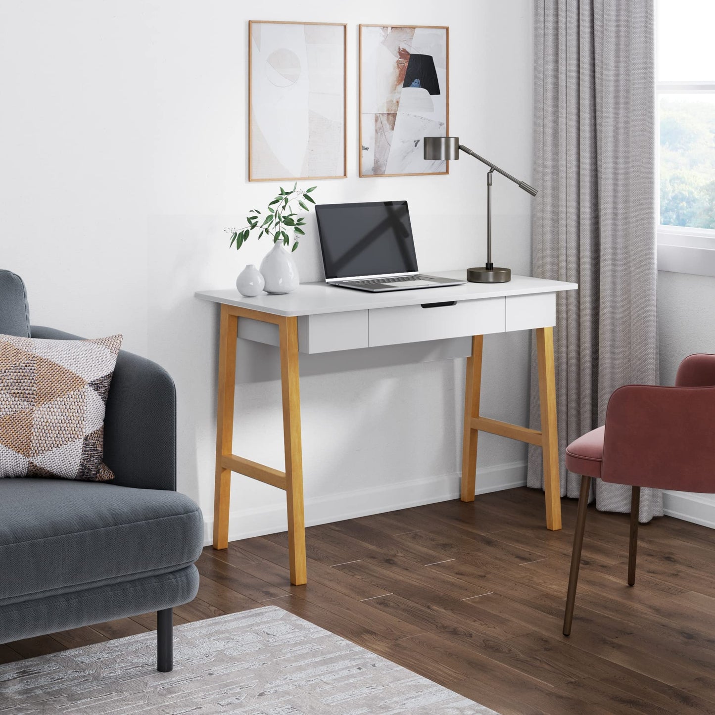 Nathan James 51101 Telos Home Office Computer Desk with Drawer, 42" White/Brown