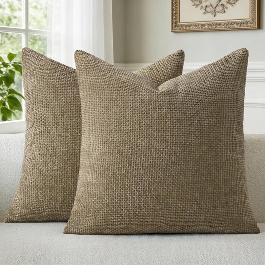 a moment Brown Chenille Throw Pillow Covers 18x18 Inch Pack of 2 Modern Decorative Throw Pillow Covers Farmhouse Cross Covers Home Decor for Sofa Bedroom Living Room