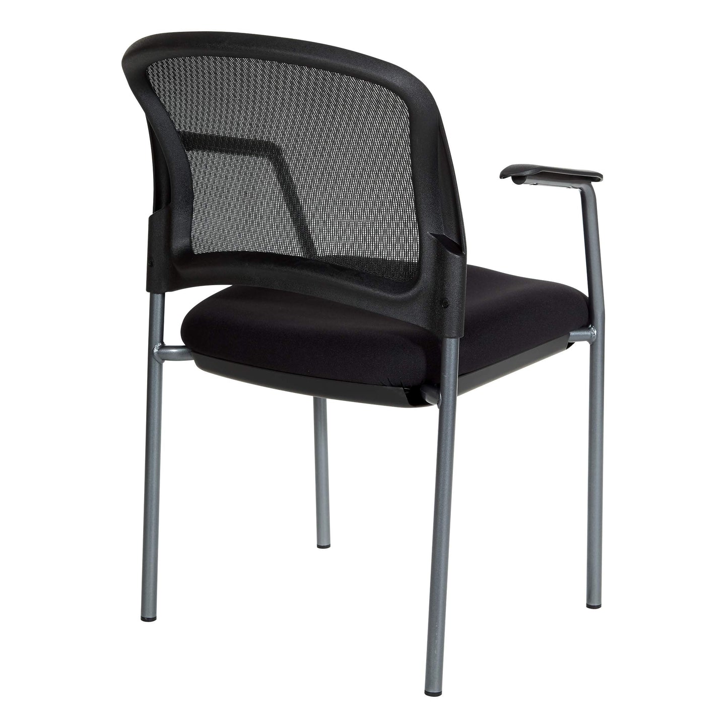Office Star ProGrid Mesh Back Deluxe Stacking Visitor's Chair with Padded Seat and Titanium Finish Frame, with Armrests, Coal FreeFlex Fabric