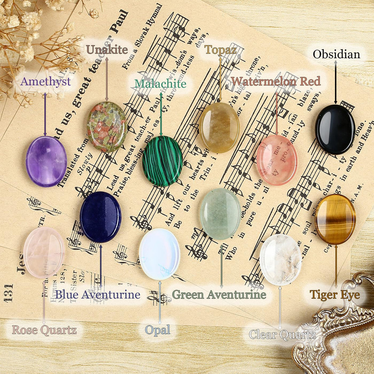 DUQGUHO Worry Stones for Anxiety, Meditation Reiki Relax Thumb Worry Stones, Crystals and Healing Stones Bulk 12PCS, Stress Relief Gifts for Women