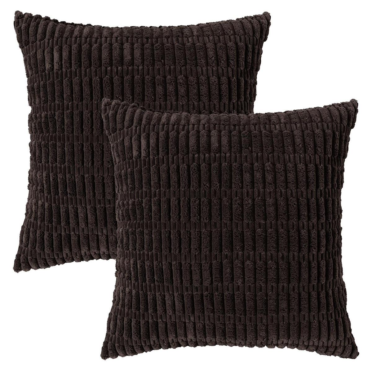Smile of hope Pack of 2 Corduroy Decorative Throw Pillow Covers 18x18 Inch Soft Boho Striped Pillow Covers Modern Farmhouse Home Decor for Sofa Living Room Couch Bed Dark Brown