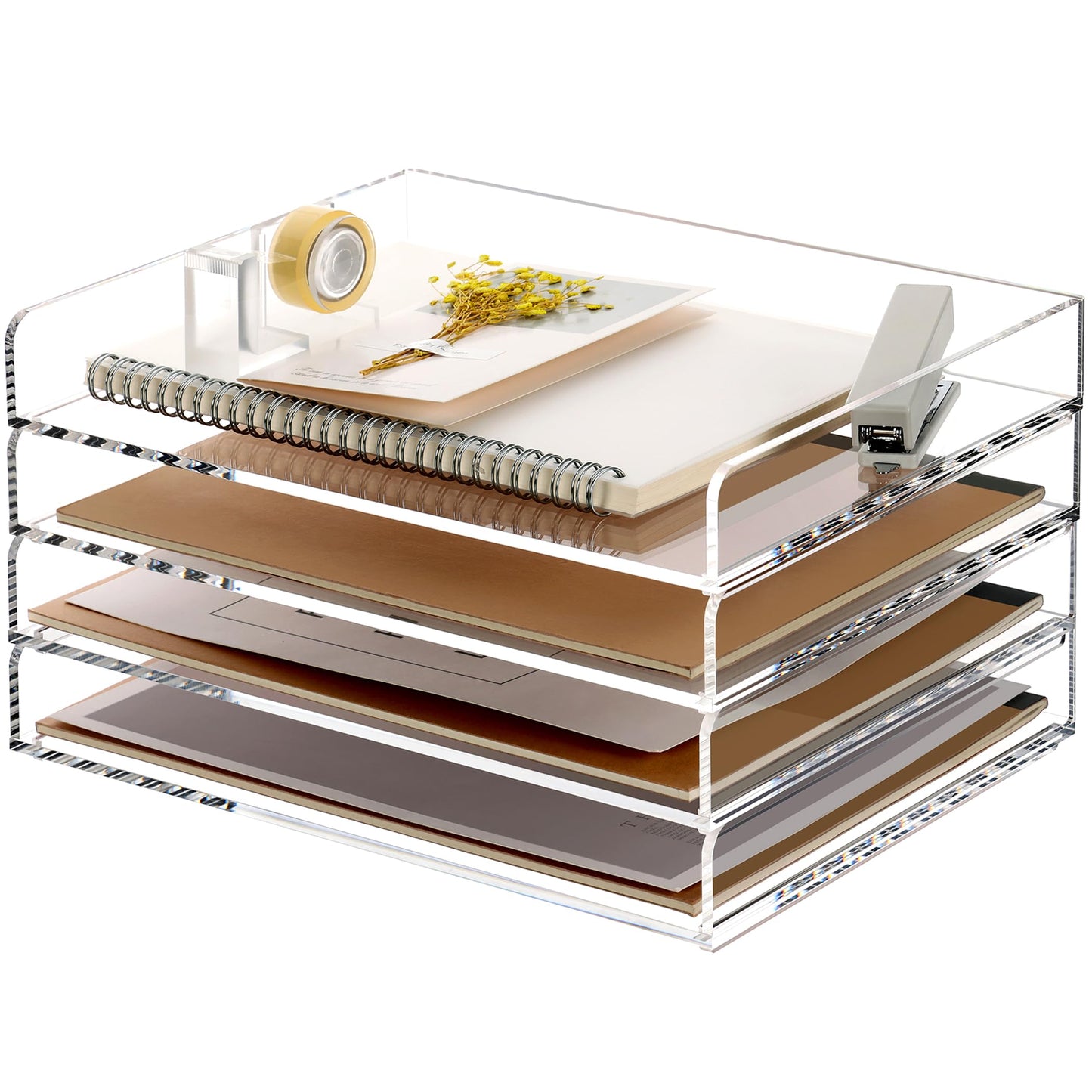 SANRUI 4 Tier Clear Desk Paper Letter Organizer Trays, A4 Stackable File Document Tray, Acrylic Desk Organizers and Accessories Sorter, Workspace Office Supplies Organizers,12.4inx8.86inx6.64in