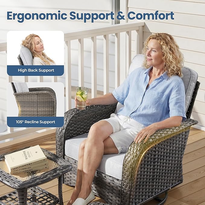8 Pieces Outdoor Patio Furniture Sets, High Back Swivel Rocker Chairs Loveseat