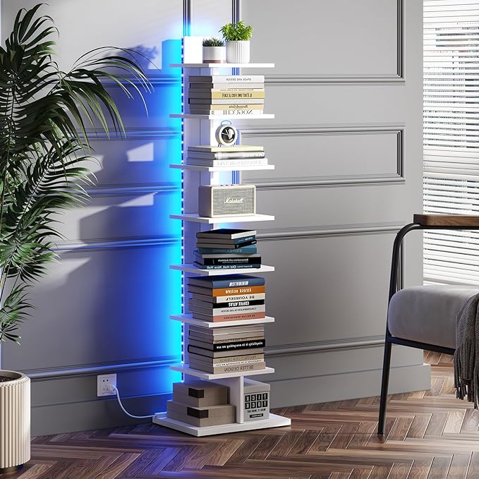 TUTOTAK Narrow Bookshelf, 8-Tier Bookcase