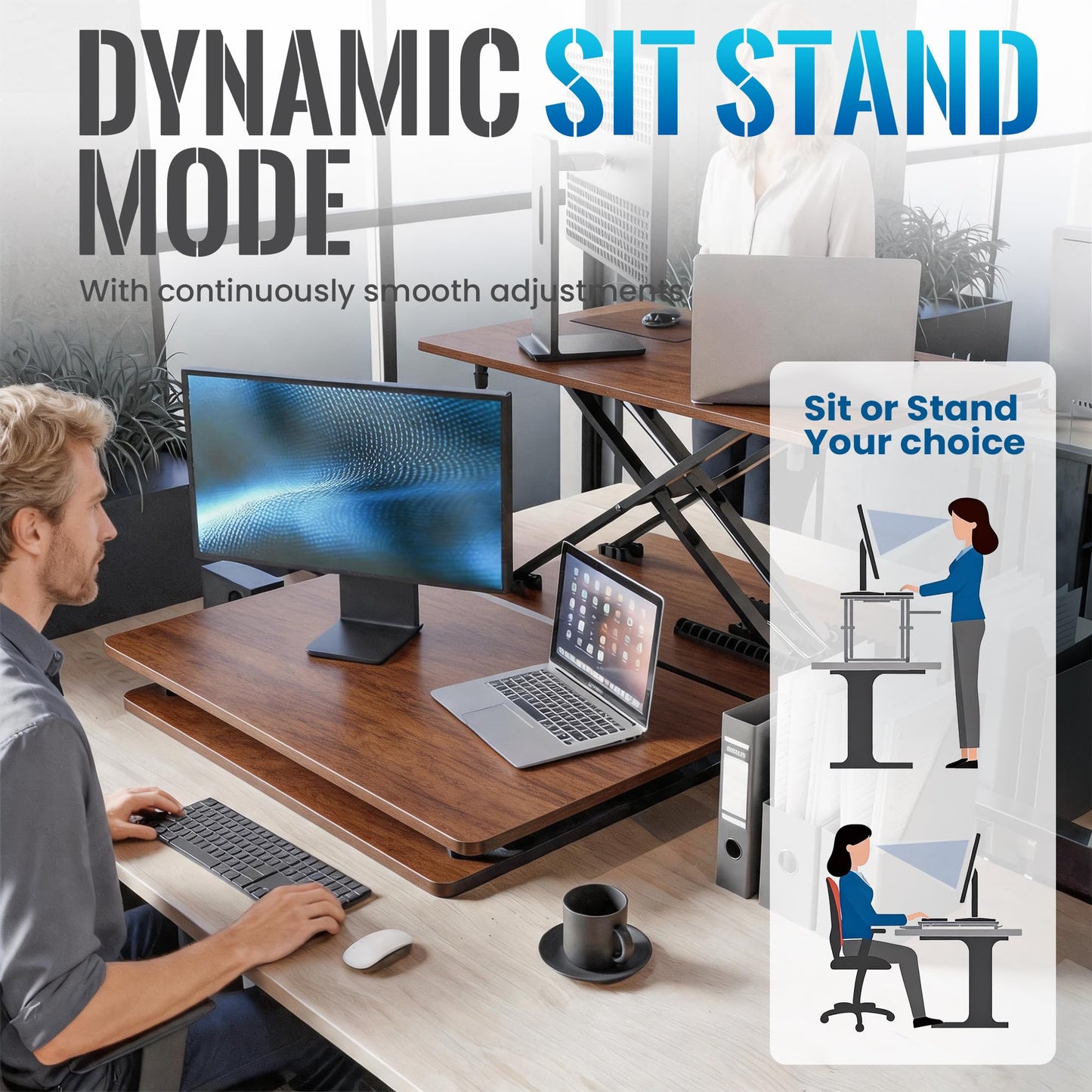 yoopin Standing Desk Converter, 25.16" × 15.75" Height Adjustable Laptop Stand for Desk, Sit Stand Monitor Stand, No Assembly Required for Home and Office Use (Natural Wood)