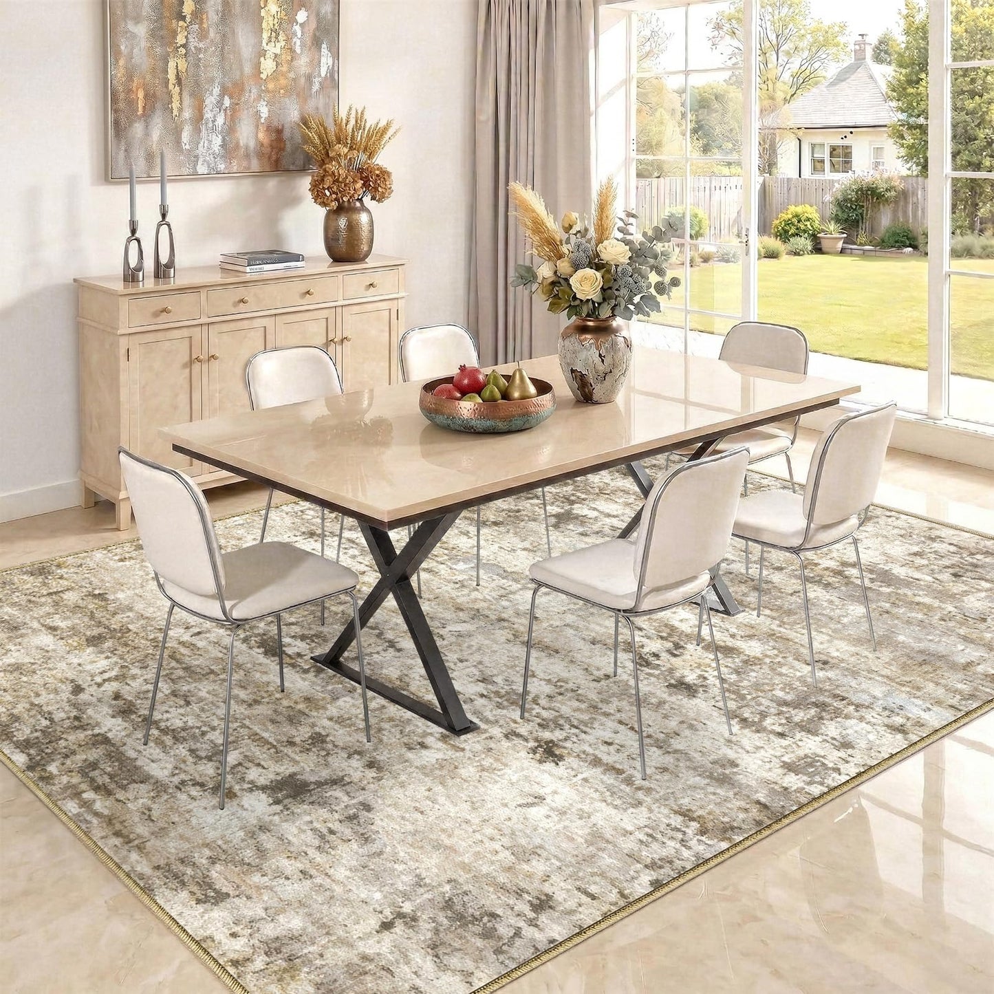 Syrlfar 8x10 Area Rugs Washable Living Room Rug-No Slip Soft Carpets Modern Abstract Indoor Floor Stain Resistant Large Carpet for Bedroom Dining Room Farmhouse Nursery Home Office Brown