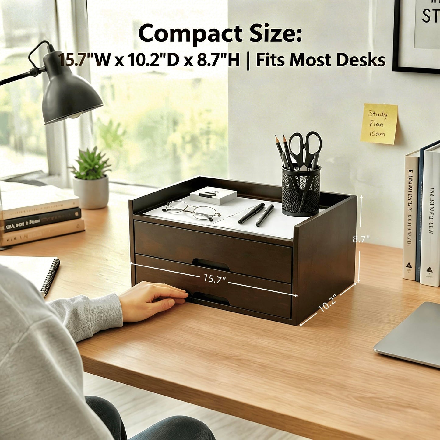 Gphudpzdl Solid Wood Desk Organizer with Drawers, Wooden Desk Storage Organizer with Smooth Slides, Filing A4 Paper File Organizer for Home Office, Bedroom & Makeup, Fully Assembled, Walnut Finish