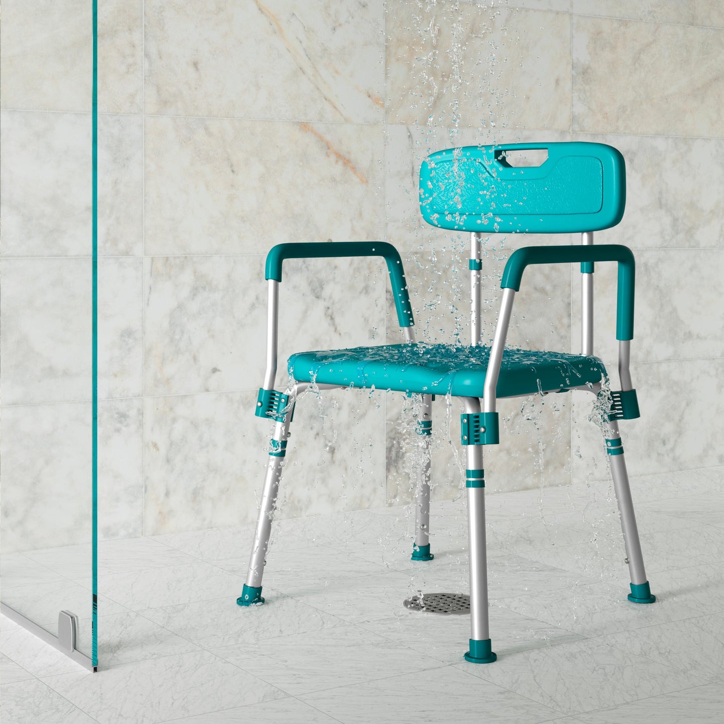 Flash Furniture HERCULES Series 300 Lb. Capacity Adjustable Teal Bath & Shower Chair with Quick Release Back & Arms