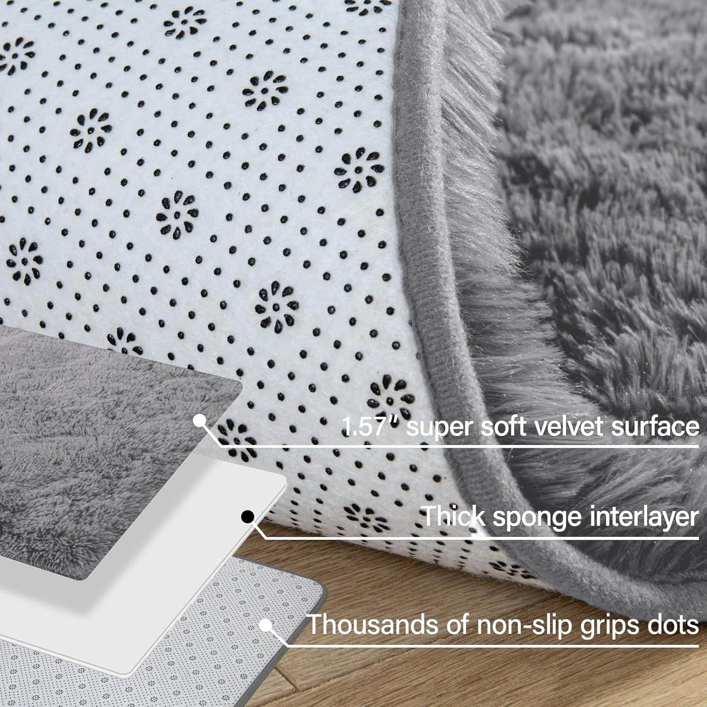 Merelax Modern Soft Fluffy Large Shaggy Rug for Bedroom Livingroom Dorm Kids Room Indoor Home Decorative, Non-Slip Plush Furry Fur Area Rugs Comfy Nursery Accent Floor Carpet 4'x6' Grey