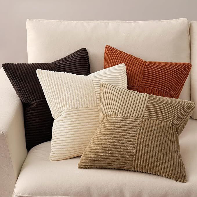 MIULEE Brown Beige Throw Pillow Covers 18x18 Inch Set of 4 Boho Farmhouse