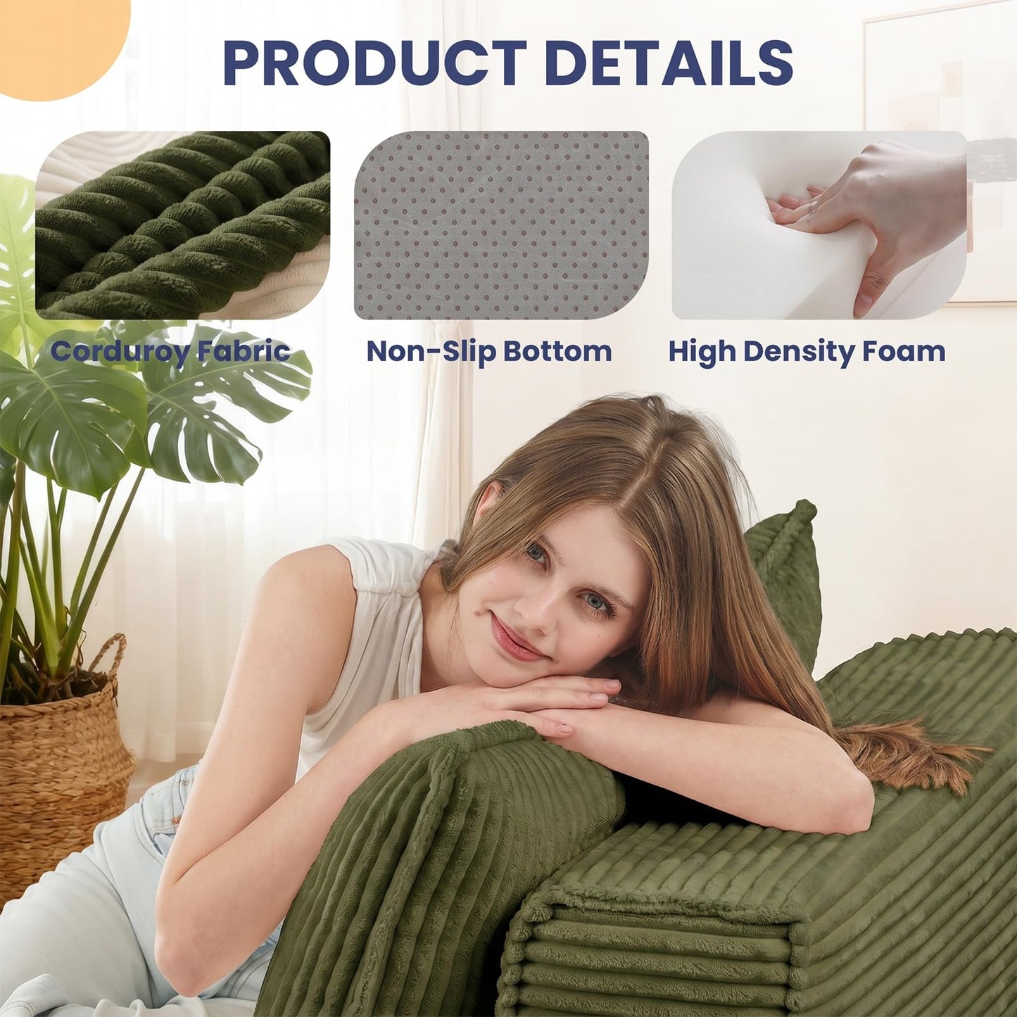 Erament Folding Sofa Bed, 8" Convertible Sleeper Sofa Fold Out Chair Bed with Pillow, Portable Floor Couch Lounge Sofa for Living Room Bedroom Guest Room, Green