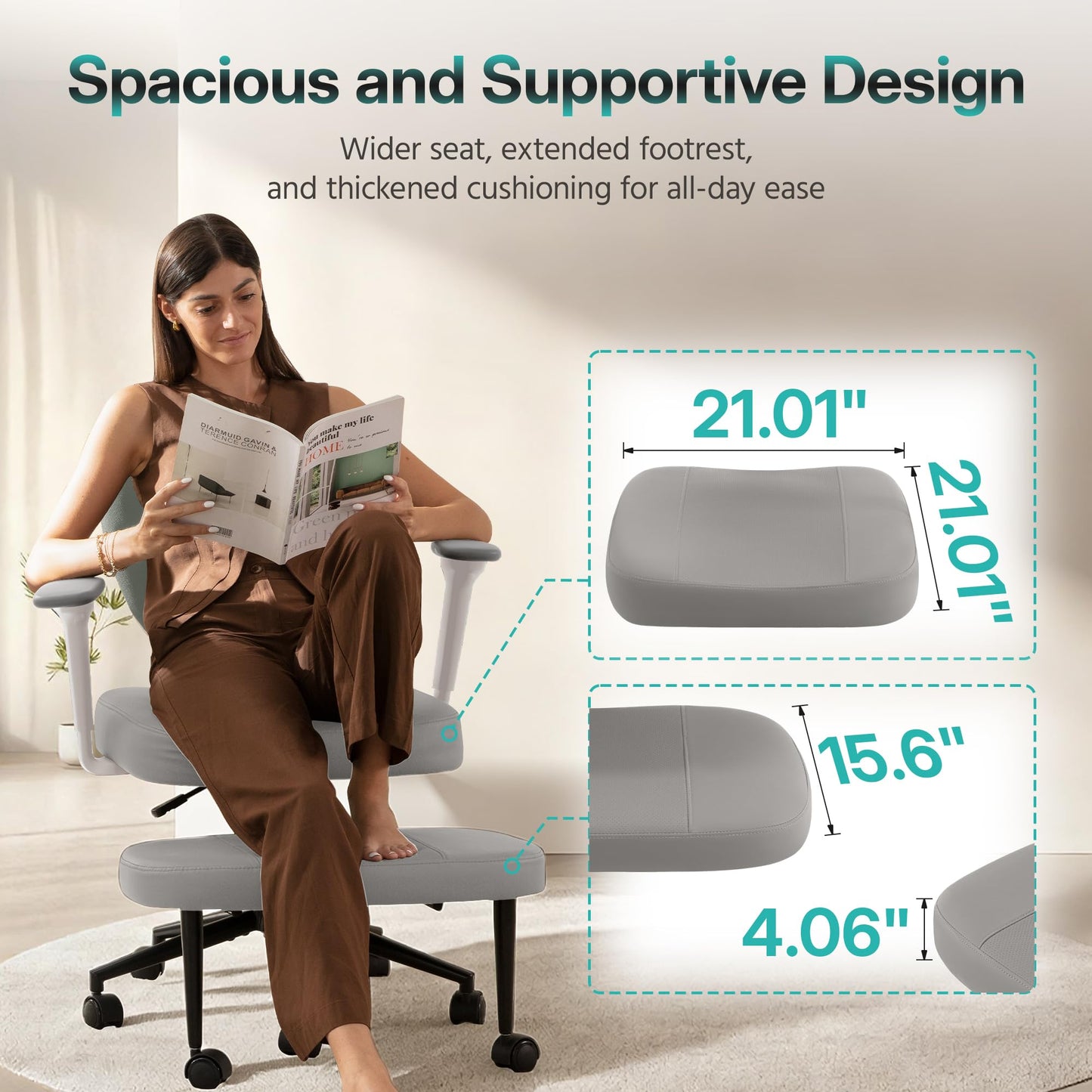 AreShark Criss Cross Office Chair with Armrest Wheels & Stretchable Rotating Footrest, Ergonomic Cross Legged Swivel Chair with Back Support& Adjustable Height for Yoga Kneeling Meditation Home Office