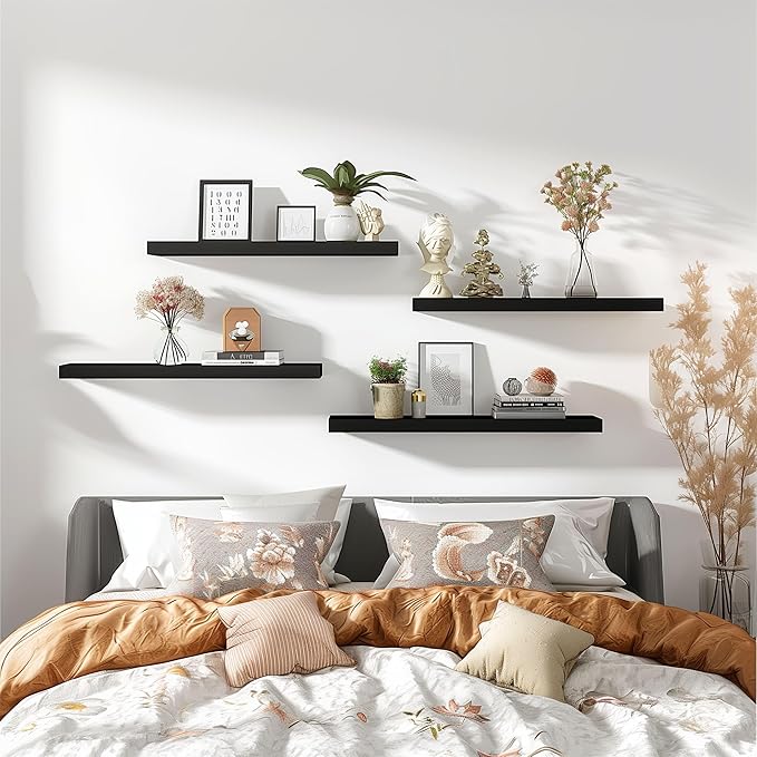 YYWUOJJ Wood Floating Shelves for Wall Decor, Rustic Wall Shelves for Bedroom