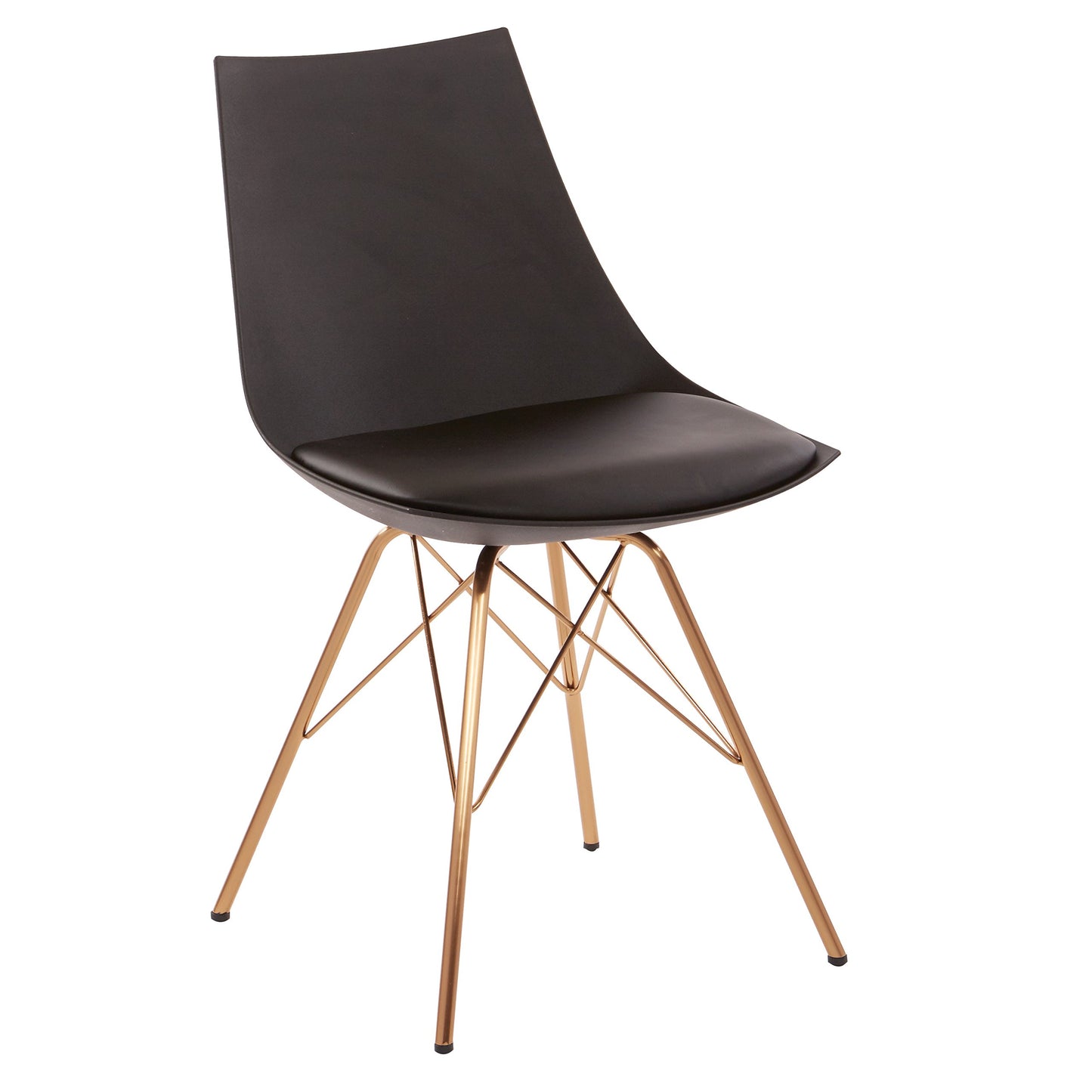 OSP Home Furnishings Oakley Mid-Century Modern Bucket Dining Chair with Faux Leather Padded Seat, Black