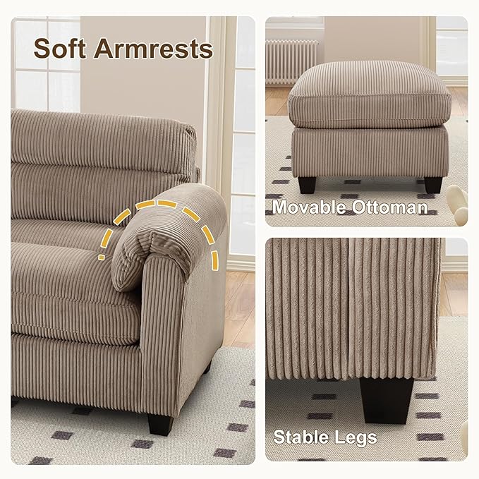 HAOMARKETS Corduroy Sofa Set, Upholstered Armchair
