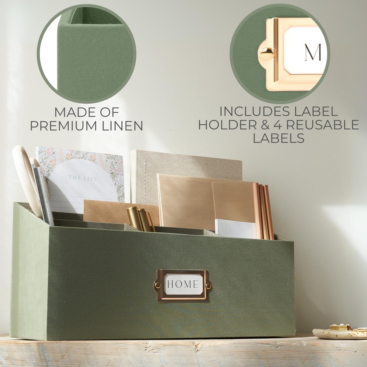 KIBAGA Stylish Linen Mail Organizer for Your Countertop – Easily Organizes Pens, Mail & More in Spacious Compartments on Any Desktop – The Perfect Desk Sorter for Paper & Office Essentials