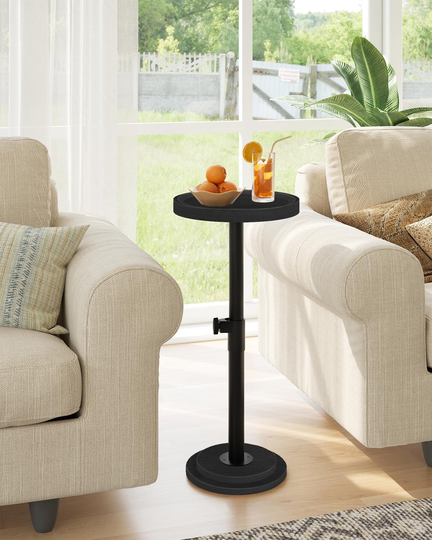 CHOEZON Small Round Side Table, Height Adjustable Drink Table, Pedestal Martini Table with Thickened Base, for Small Space, Sofa, Living Room, Bedroom, Black TBZ31BB
