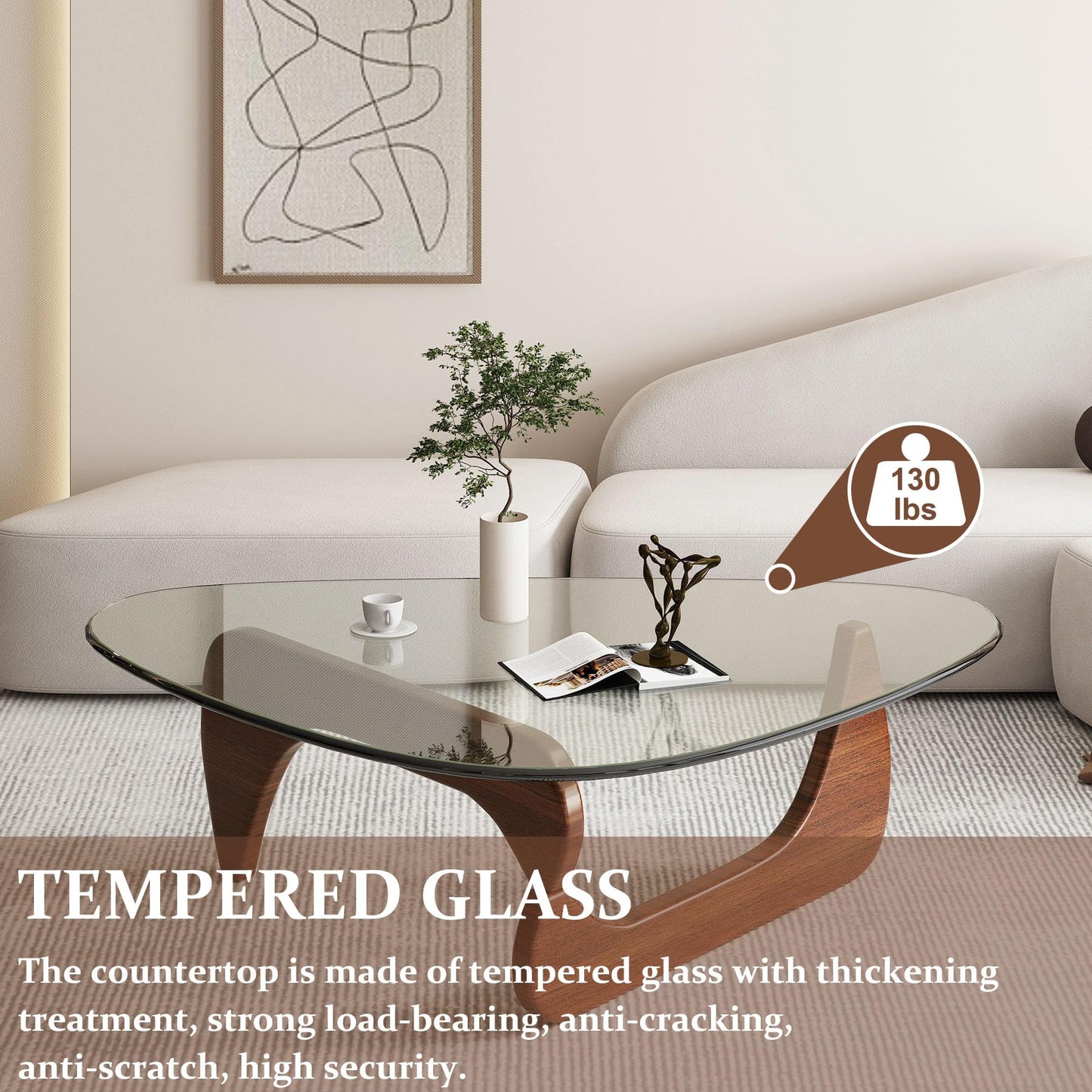 Modern Glass Coffee Table, 35.8" Small Center Table, Mid Century Tea Tables with Tempered Glass Top & Unique Solid Legs, for Office Small Space Living Room