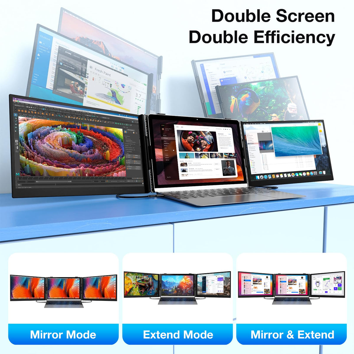 Laptop Screen Extender, Ultra-Thin 15.6" FHD 1200P 16:10 Portable Monitor for Laptop, Lightweight Travel Monitor Extender Plug & Play for 14.2"-17.3" Laptops, Compatible with Wins/Mac/Android/Chrome