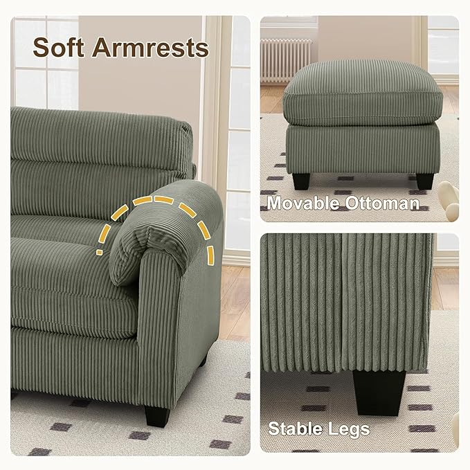 HAOMARKETS Corduroy Sofa Set, Upholstered Loveseat Man and 3-Seater Couch Set
