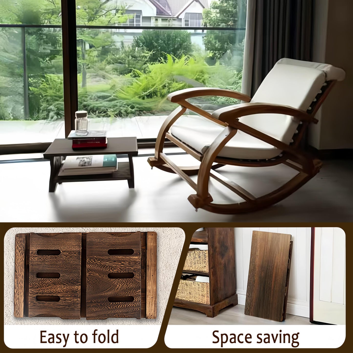 Folding Floor Table,Meditation Altar Table for Home Decor,Hand Carved Natural Brown Wood Small Puja Table, Used in The Tea Table Japanese,Study Room,IT is 24Inches(L),12 Inches(W) , 21 Inches(H)